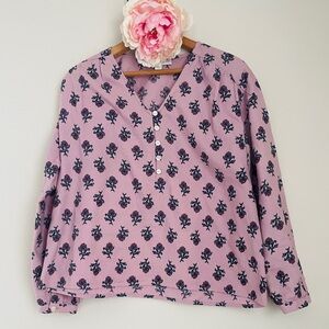J. Jill Pure Jill Block Print Floral Pink Top Small Petite Organic Cotton